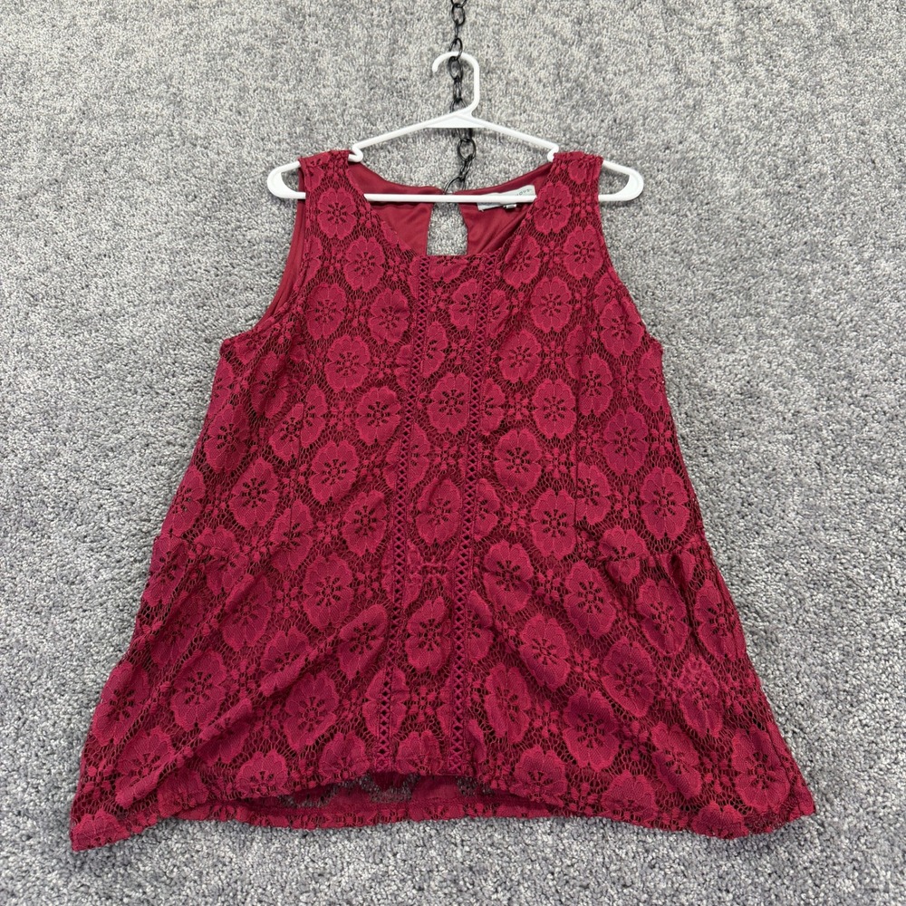 Absolutely Famous Tank Womens XL Burgundy Floral Lace Peplum Sleeveless Top